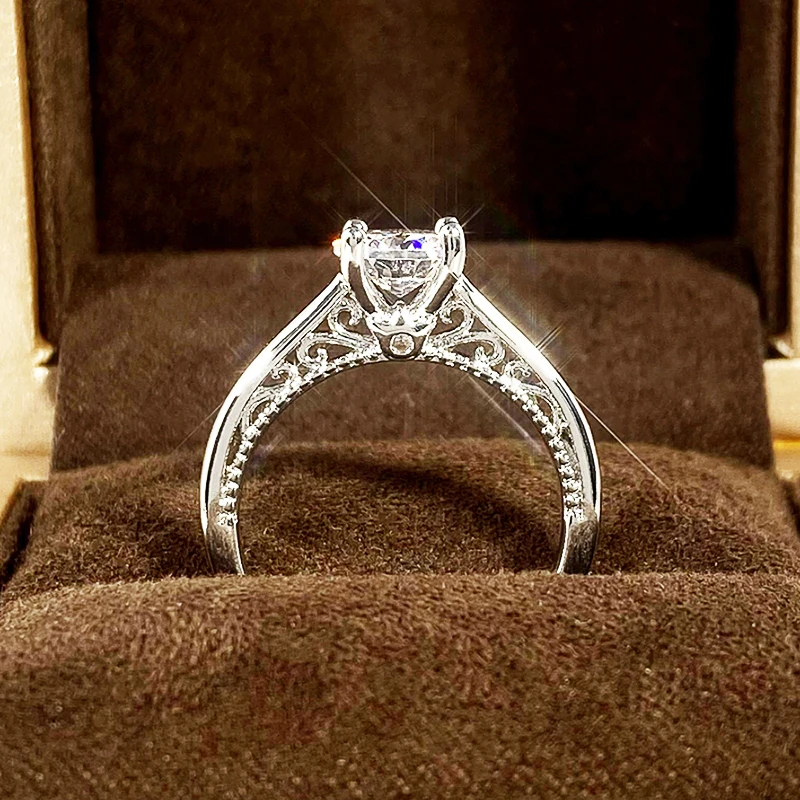 AA Round Cubic Zirconia Rings Luxury Eternity Wedding Band Accessory Silver Color Jewelry For Women