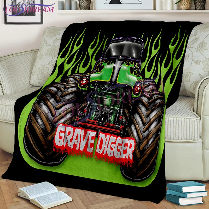 

Classic Truck Monster Truck Warm Flannel Thin Blanket Monster Jam Pattern Blanket Portable Home Soft Warm Bedroom Blanket