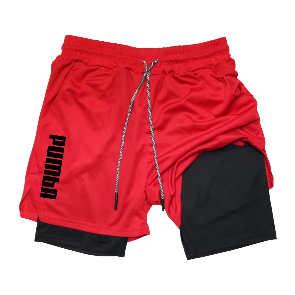 2 in 1 Workout Running Shorts for Men Gym Athletic Sport Shorts with Compression Liner Phone Pocket Towel Loop RL0400