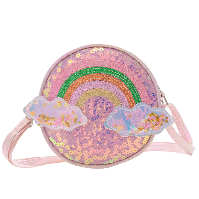 New Glite Rainbow Glitter Powder Waist Bag New Kid Shoulder Bag Cartoon Rainbow Sequin Bags Toddler Backpack Angel Princess Bag 5
