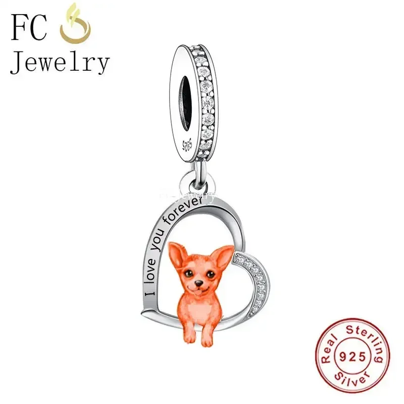 FC Jewelry Fit Original Pan Charm Bracelet 925 Silver Chihuahua Dachshund Beagle Dog Puppy Bead For Making Memorial Berloque DIY 4