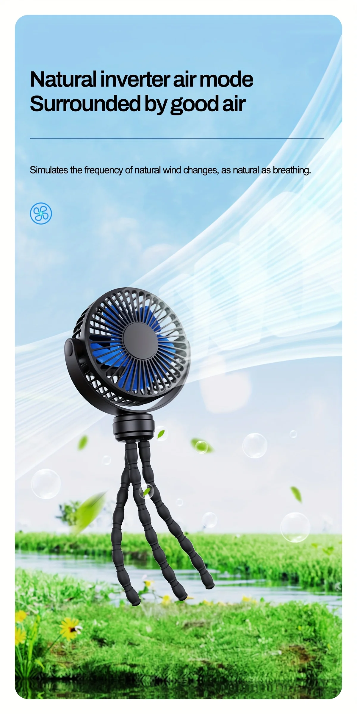 Portable Flexible Tripod Mini Fan 3-Speed Rechargeable Stroller Fan with 360° Rotation Hands-Free Personal Cooling Fan for Baby