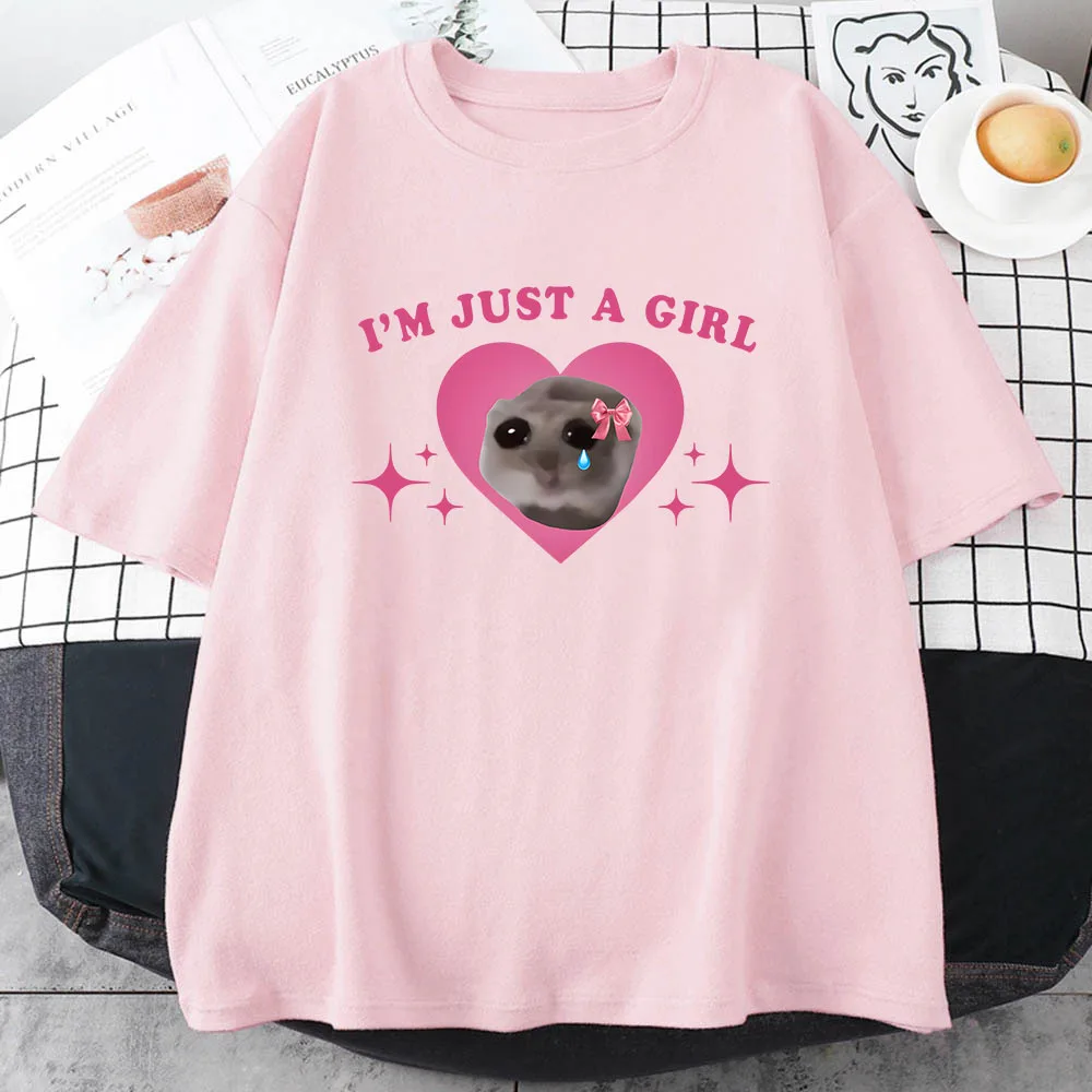 Sad Hamster Tshirt I'm Just A Girl Cartoon Printing Tee-shirt Casual Short Sleeve Summer Tshirts Cotton High Quality Girls Tees 3