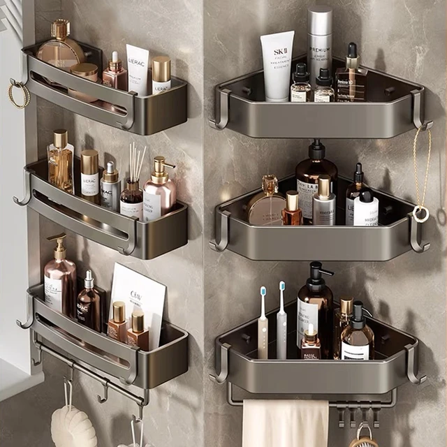 Bathroom Shelf Kitchen Storage Organizer Aluminum Shampoo Rack Shower Shelf Bathroom  Accessories No Drill Shelf Makeup Storage - AliExpress