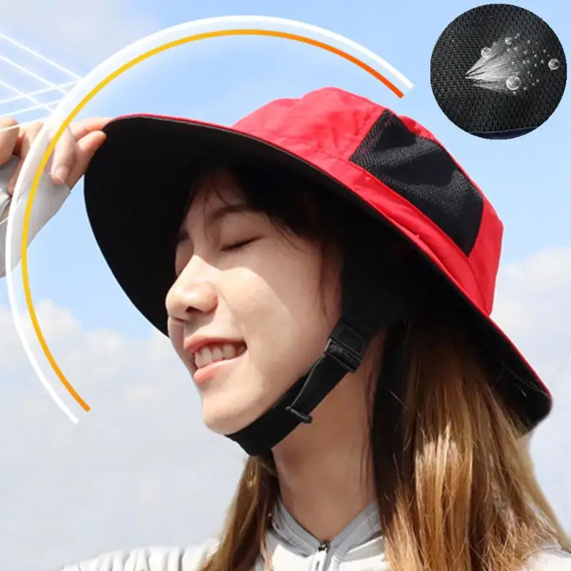 Beach Surf Cap Mesh Breathable Sun Hat UPF50+ Summer Outdoor Fishing Belt Chin Adjustable Bucket Hat Water Sport Unisex