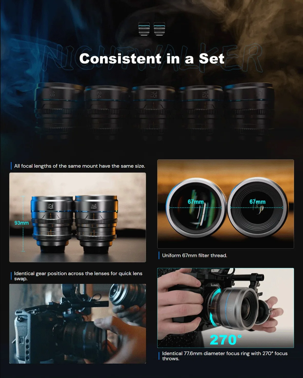 SIRUI NightWalker Series 16mm 24mm 35mm 55mm 75mm T1.2 Cine Lens for Sony E FX3