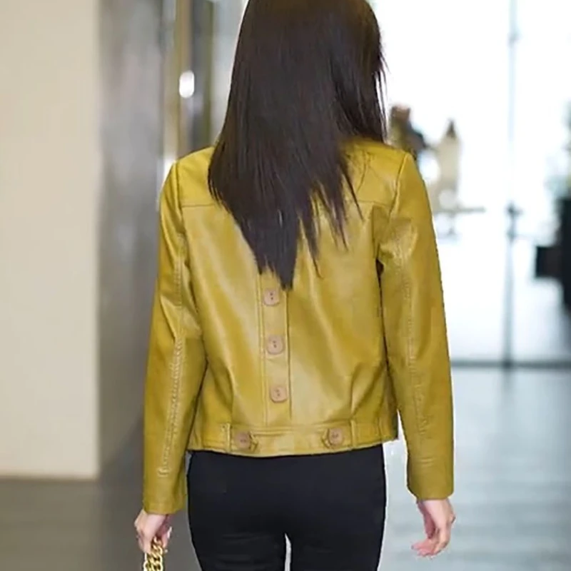 2023 Spring Autumn New Wome Fashion PU Leather Short Coat Korean Style Loose Large Size Casual Outwear Female Solid Color Jacket