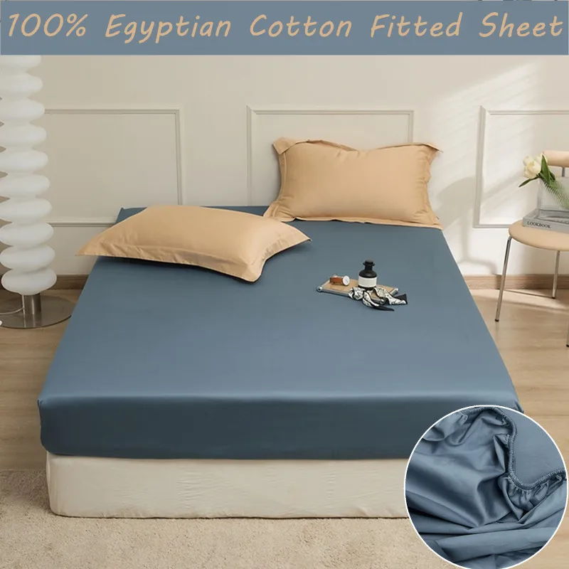 

100% Egyptian Cotton Fitted Sheet lençol de cama casal Mattress Cover Queen Size Solid Color Bed Sheets(pillowcase need order)