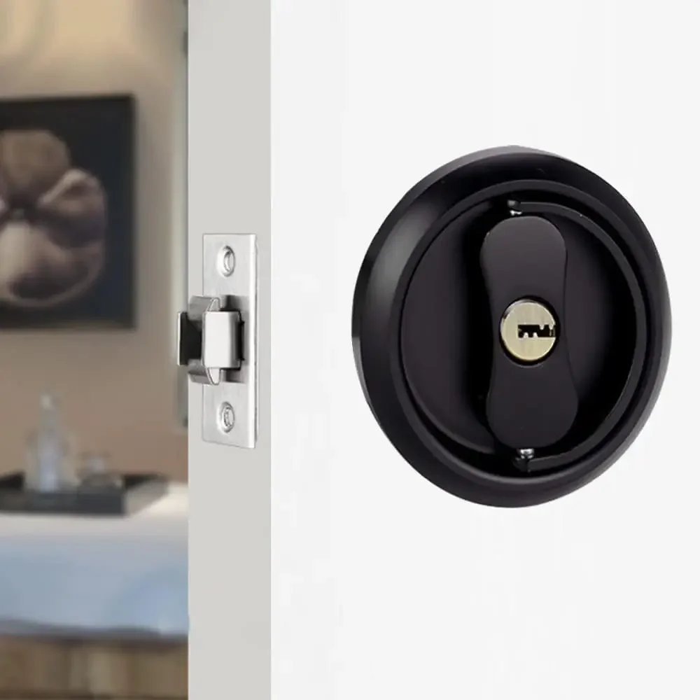 Recessed Interior Sliding Door Lock Round Privacy Sliding Door Closing with Keys Hidden Pull Ring Latch