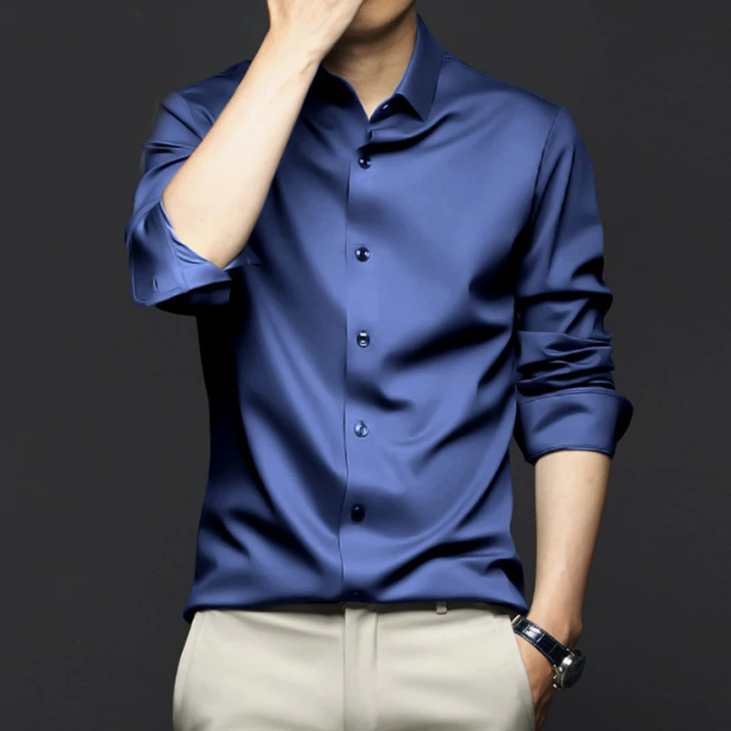 FYLTR – Camicia Uomo Maniche Lunghe In Cotone 100%, Tinta Unita Con Tasca, Casual E Raffinata
