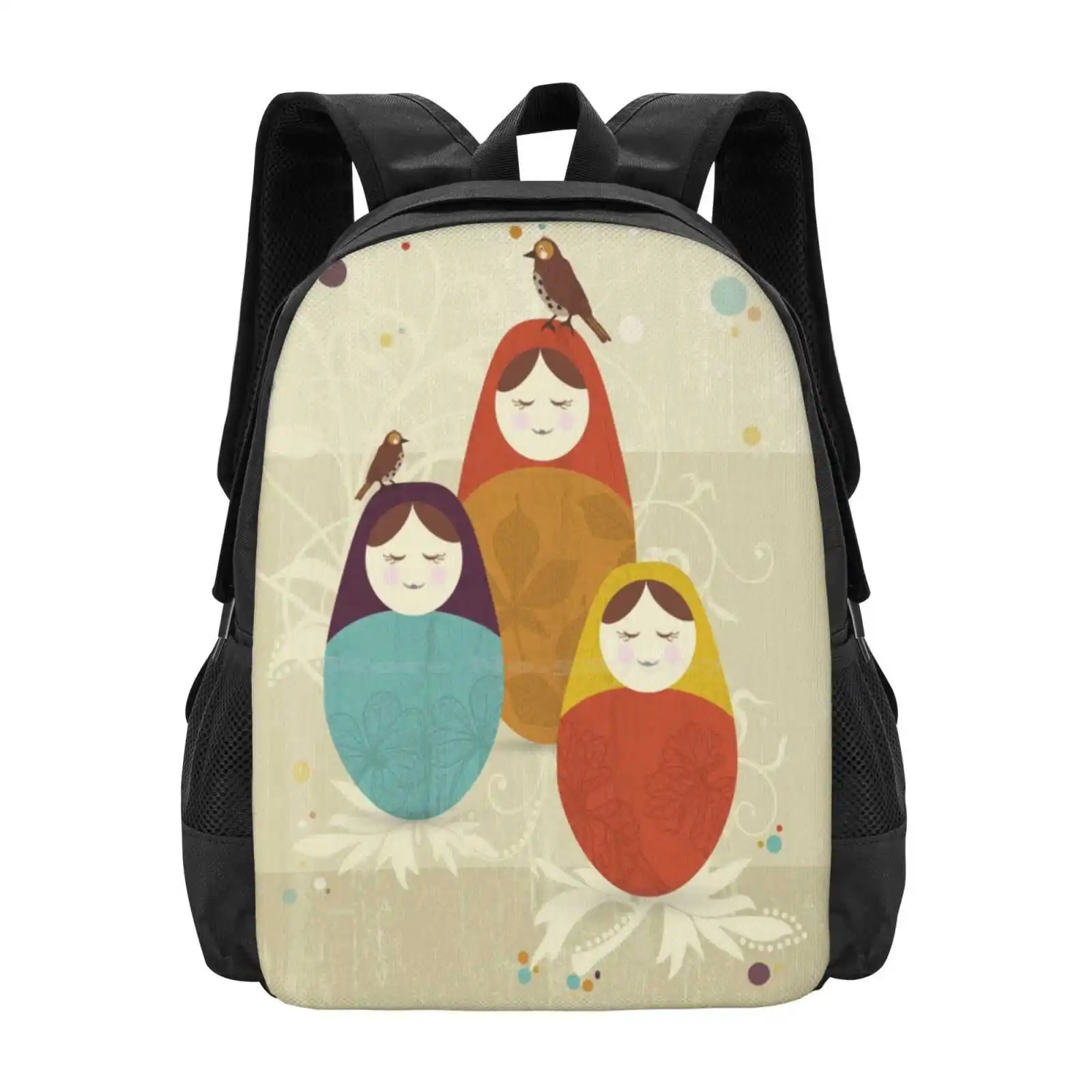 

Рюкзак Matriochka для студентов, школьный ранец для ноутбука, дорожная сумка в винтажном стиле, Matriocka Matryoschka, желтый, оранжевый, фиолетовый, с цветами