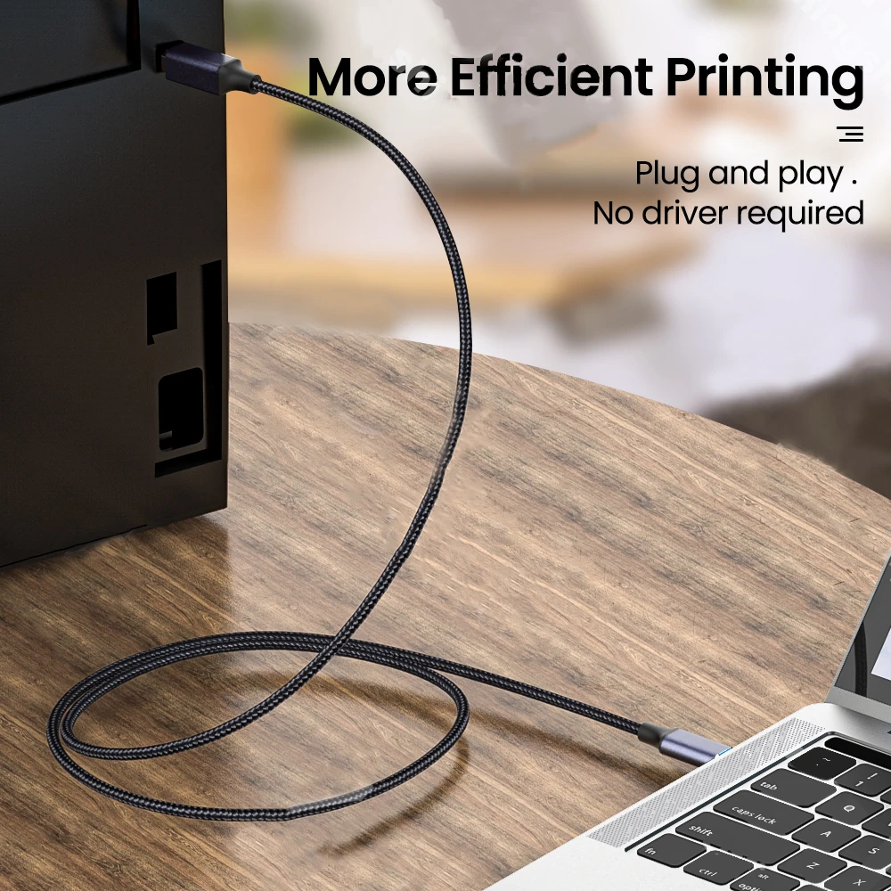 High-Speed Braided USB C to USB B 2.0 Printer Cable - Premium Connectivity for Printers and Scanners