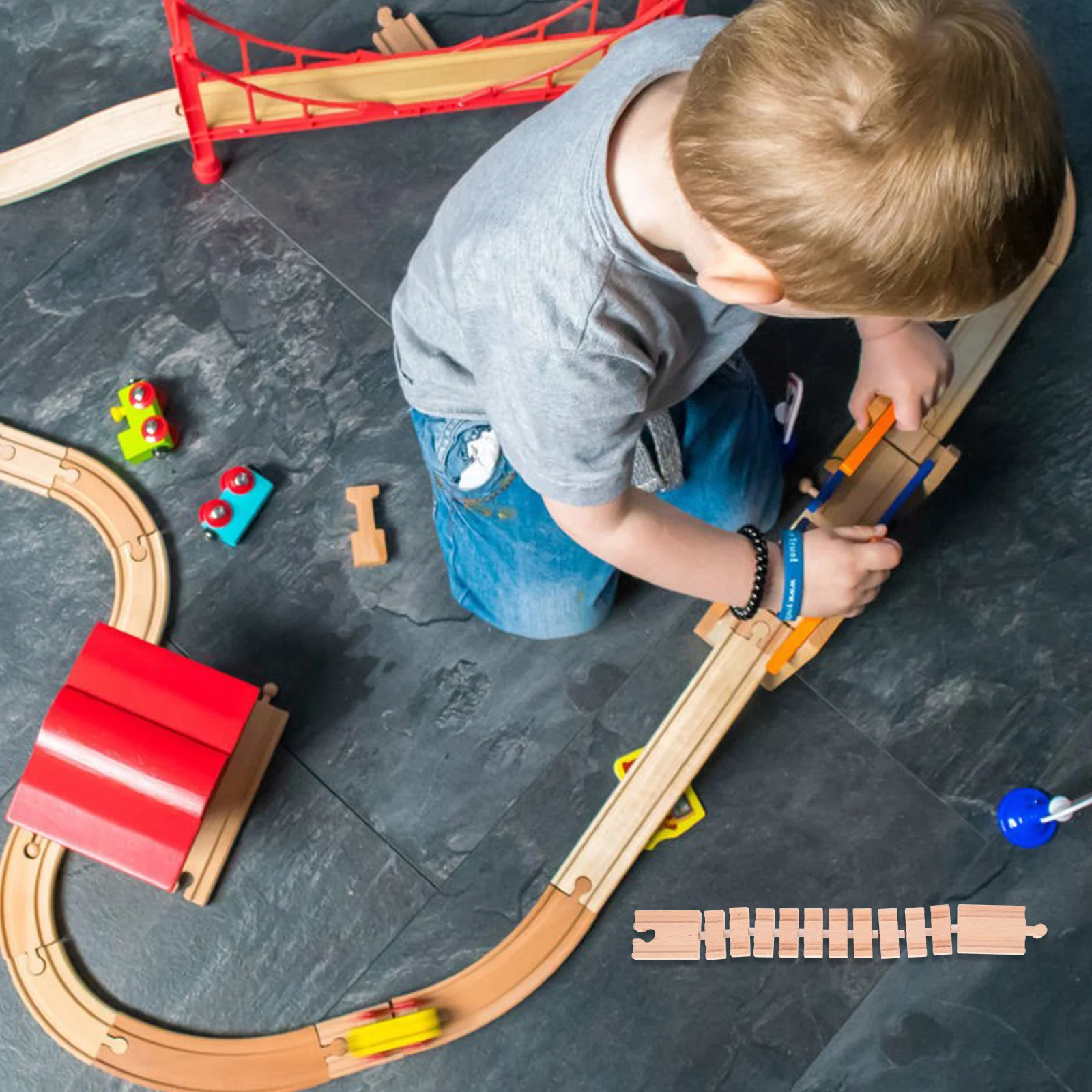 Wooden Railway Sushi Train Sets Connector DIY Expansion Block Toy Scene Layout Prop Kids Educational Toys building blocks robotics building blocks