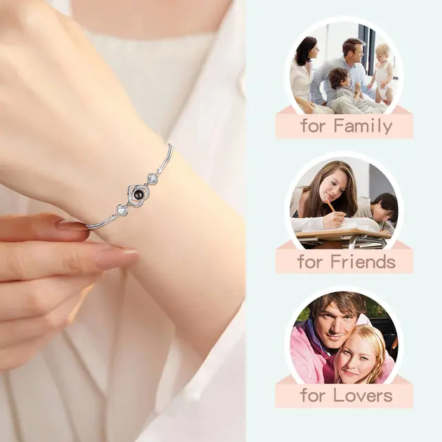 s925 Personalized Projection Photo Bracelet-Heart Pendant Bracelet-Projection -Memorial Custom Image Jewelry Women Family Gift 4