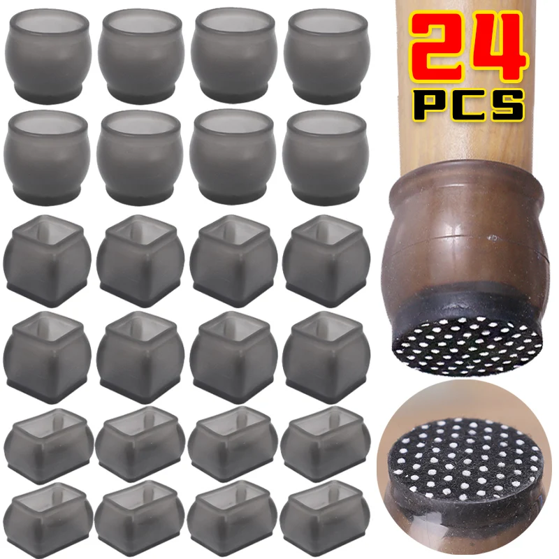 Silicone Chair Leg Cups Floor Anti Scratch Protector with Felt Bar Chair Leg Furniture Foot Protection Cover Home Decor 24/1PCS