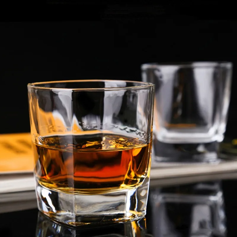 1/2/4PCS Set 235ml/8.1oz Thick Bottom Glass Cup Exquisite Glass Square Whiskey Thickening Cups Square Cup