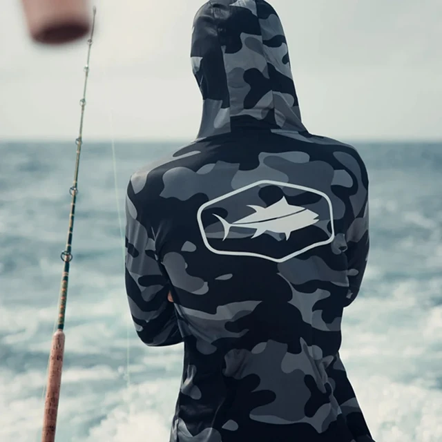 Bill Fish Gear Mens Long Sleeve Fishing Hoodie In Camo Shirts