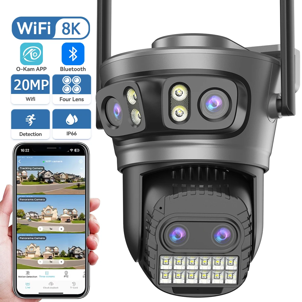 20MP 8K Four Lens Three Screens 10X Zoom PTZ Wifi IP Camera 10MP 5K Dual Lens Dual Screens Auto Tracking Outdoor Camera 5G WIFI 1