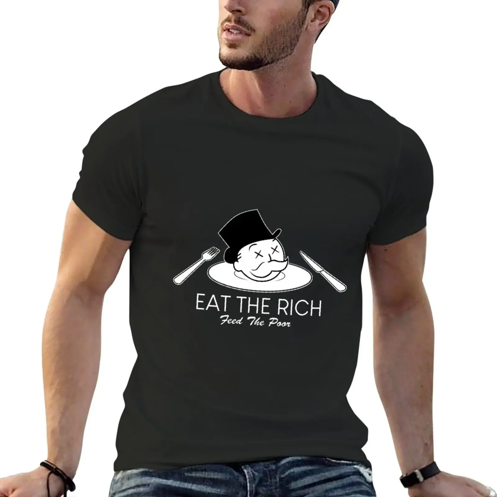 Mangia Il Ricco Feed The Poor, Eat The Rich - Feed Poor T-Shirt Funnys Plus Size Top T-Shirt Da Uomo