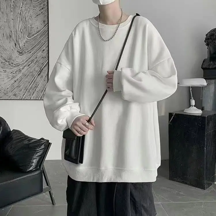 

2023 Solid Color Sweatshirt Men Hip Hop Streetwear Long Sleeve O Neck Pullovers Mens Sportswear Fashion Causal Sweatshirt V41