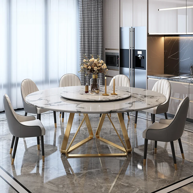 

Gorgeous Golden Dining Table Turntable Leisure Round Marble Kitchen Dining Table Villa Italian Mesas De Jantar Home Furniture