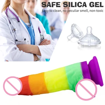 Rainbow Dildo with Strong Suction Cup Adult Products Sex Shop Simulation Penis Female Masturbator Erotic Sex Toys for Couple 3
