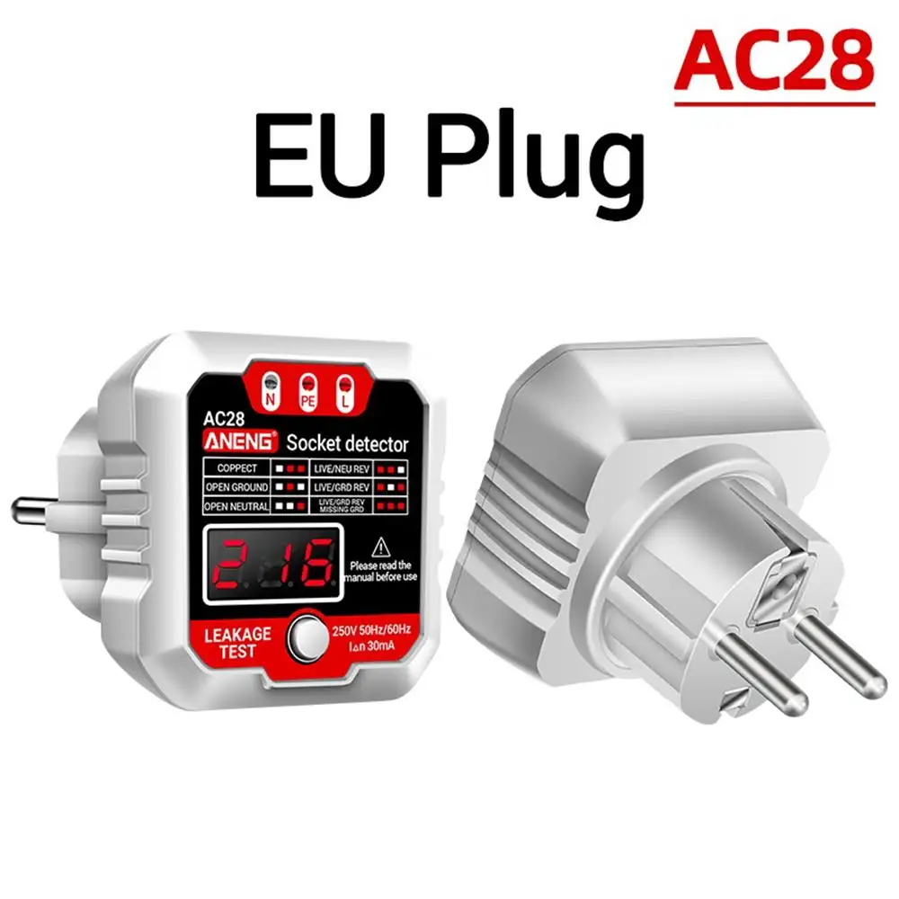 AC28 Digital Display Socket Tester UK US EU Plug Polarity Phase Pheck Detector Voltage Tester for Electrician Tool 3