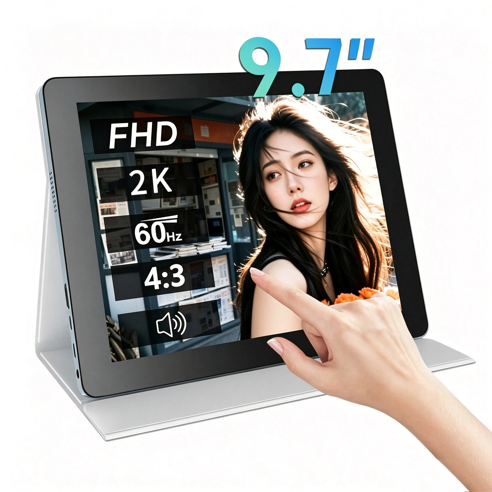 9.7인치 휴대용 터치스크린 디스플레이, 2K(2048 * 1536) 4:3, 라즈베리 파이, 엑스박스, PS4/5, 스위치, 윈도우 PC 모니터에 적합
