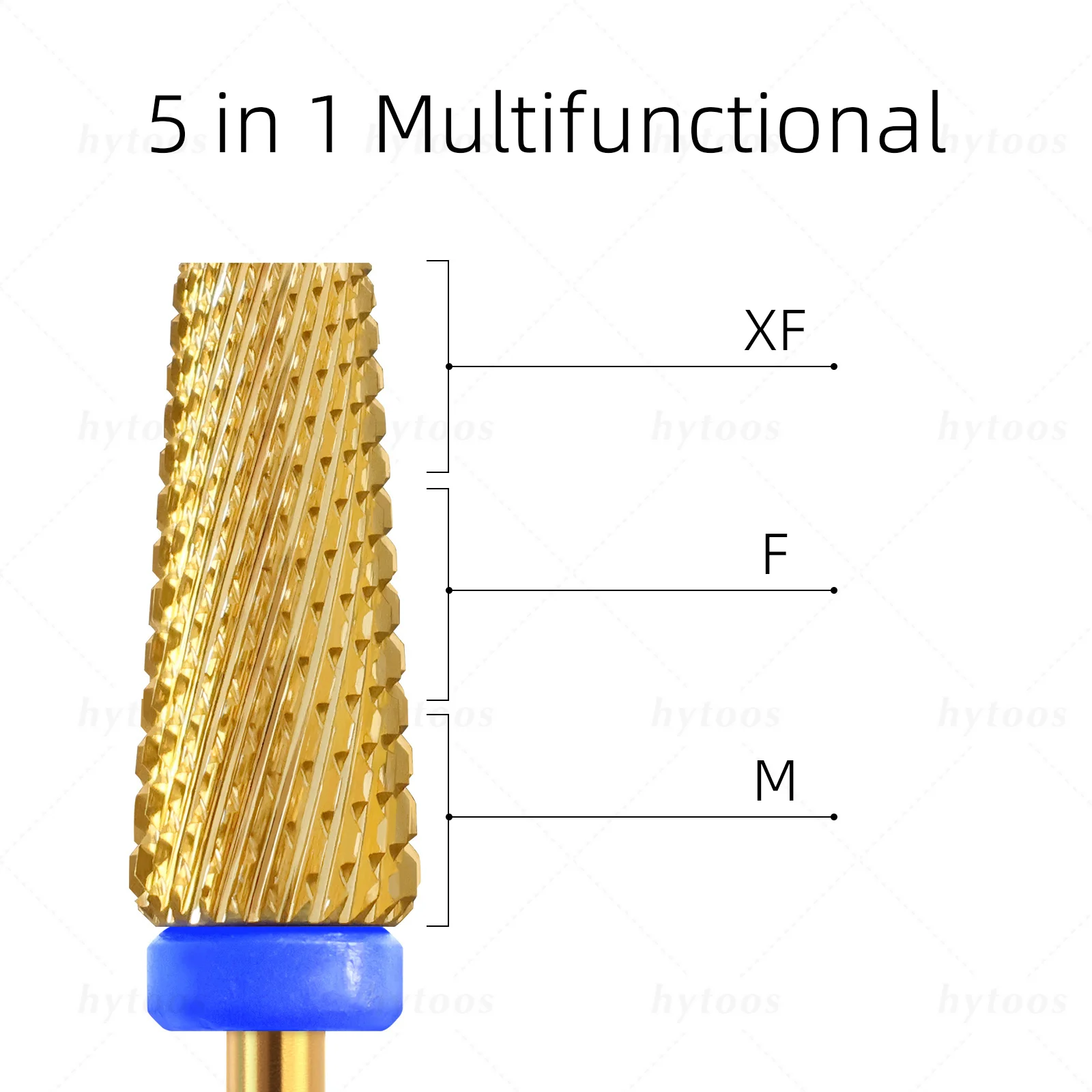 HYTOOS 골드 테이퍼드 5 in 1 네일 드릴 비트 플랫 탑 카바이드 네일 비트 젤 제거 전동 드릴 파일 매니큐어 액세서리 도구
