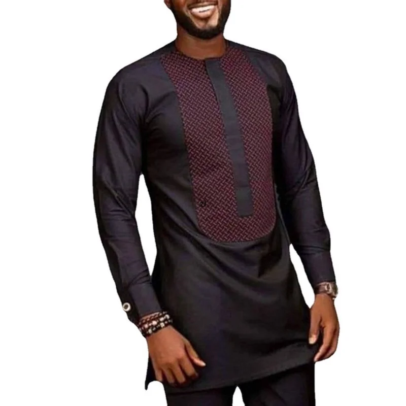 

Men's Shirt African Ethnic Style casual collarless camisas shirts for men longsleeve shirt mens clothing camisas para hombre
