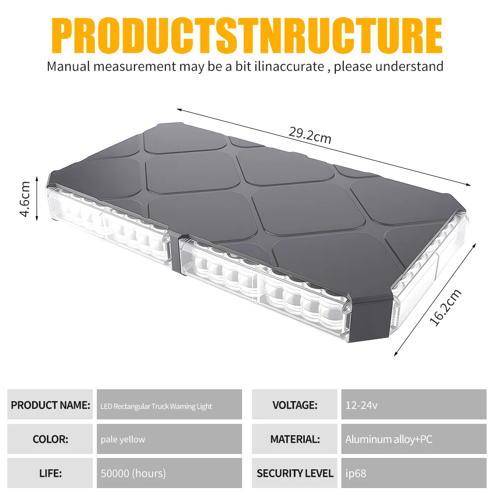 48LED Car Led Strobe Light Roof Top Flash Emergency Warning Lights 12-24V 4 Side Auto Stroboscopes with Magnet for SUV Vehicle