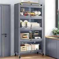 ตู้ครัวเหล็กคาร์บอนที่ทันสมัยหลายชั้นตู้เก็บของบ้านเตาอบไมโครเวฟอเนกประสงค์ชั้นวางของพร้อมประตูพลิก 1