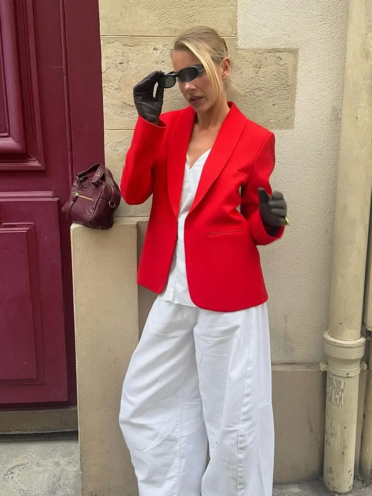 HH Women Casual Solid Short Blazer Coat Open Stitch Long Sleeve Jacket With Pockets Spring Office Lady Chic Outerwear Chic Tops