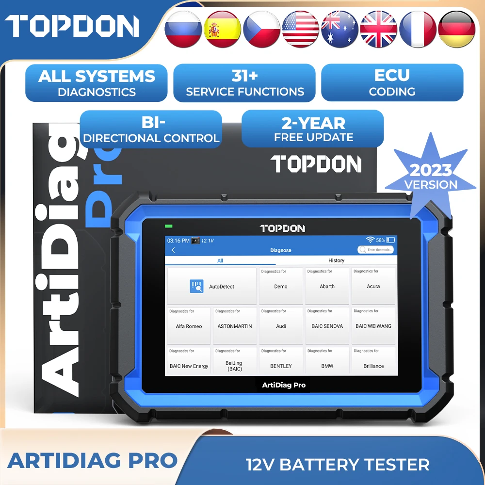 Topdon Artidiag Pro Strumento Diagnostico Per Auto Scanner Obd2 Codice Di Errore Del Motore Dell'Auto Ecu Strumenti Di Codifica Online Tutti I Sistemi