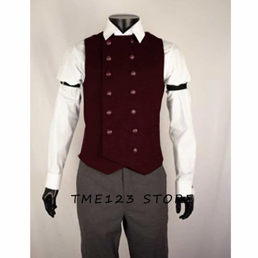 Men's Serge Double Breasted Casual Vest Vests for Women Steampunk Suit Male Formal Man Ambo Gothic Chaleco Wang Dress Waistcoat 6