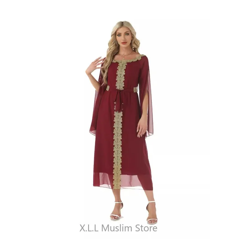 Fashion Lace Muslim Party Dress For Women Prayer Garment Abaya Dubai Luxury Modest Summer Kebaya Kaftan Robe Femme Musulmane
