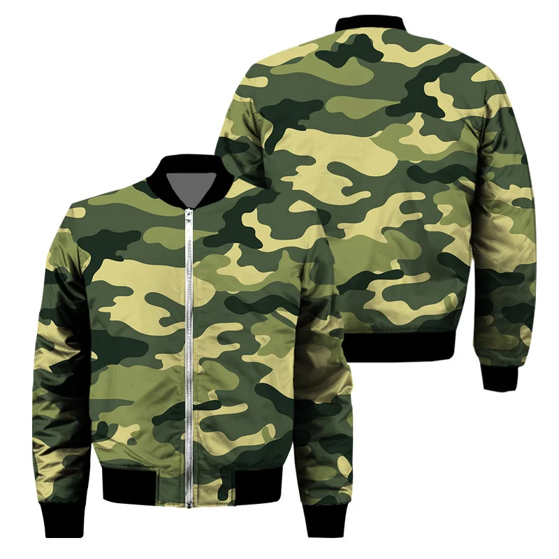 Chaqueta con cremallera y estampado de camuflaje para hombre, chaqueta clásica con estampado 3D de manga larga, informal, de gran tamaño, para primavera y otoño