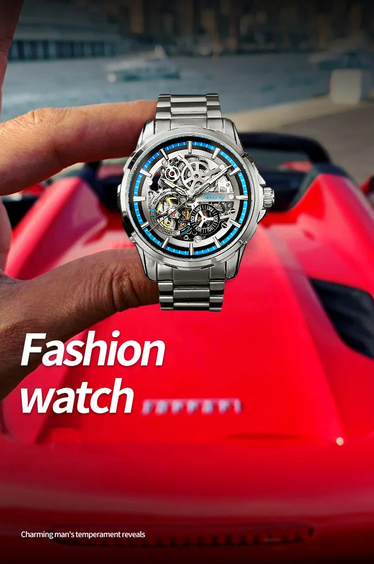 AILANG  Skeleton Mechanical Watch Stainless Steel Waterproof Mens Watches Top Brand Luxury Sport Male Automatic Wrist Watches