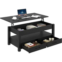 Coffee Table, Lift Top Coffee Table with Drawers and Hidden Compartment, Retro Central Table with Wooden Lift Tabletop 1