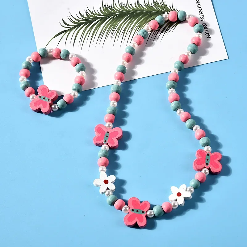 Beaded Bracelet Set Beaded Jewelry Kit Jewellery Making Kit Friendship Bracelet Making Kit Craft Bead Puzzle Girl Beads Toys Necklace + Bracelet Butterflies Flowers Baby Handmade Necklace Accessories Princess Children Birthday Gifts