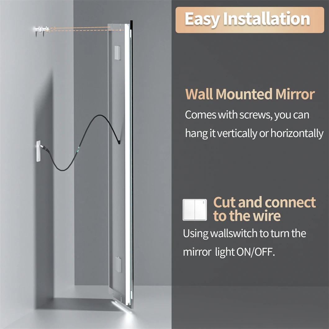 XXL Bathroom Mirror Smart LED Vanity Mirror Wall Mounted with Bluetooth, Digital Display, Back Front Lit,Anti Fog for Hotel Hall 6