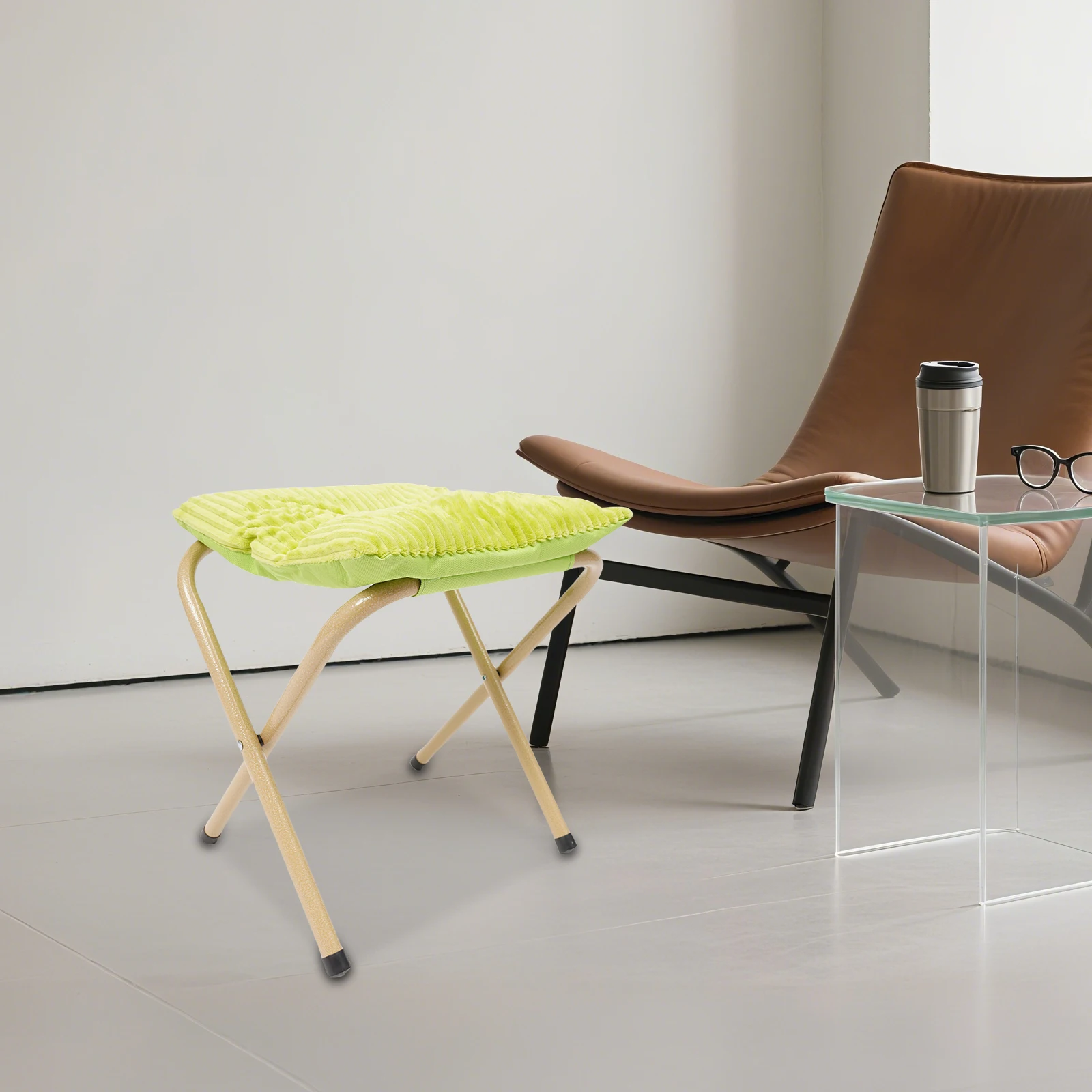 13 x 13,39 Zoll faltbarer Fußhocker mit Metallbeinen, moderner klappbarer Fußhocker mit dickem Kissen für Büros, Häuser, Salons, Massageschäft – Detail 3