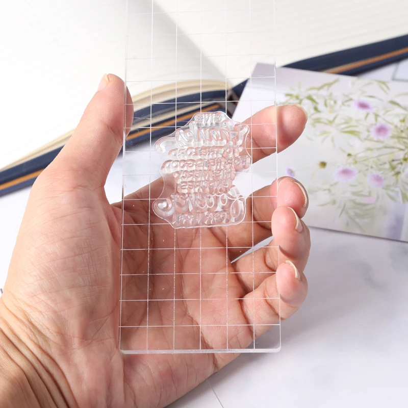 Durable Clear Acrylic Stamp Block with with Grid Lines Transparency Acrylic Block Stamping Tools for DIY Scrapbooking Project