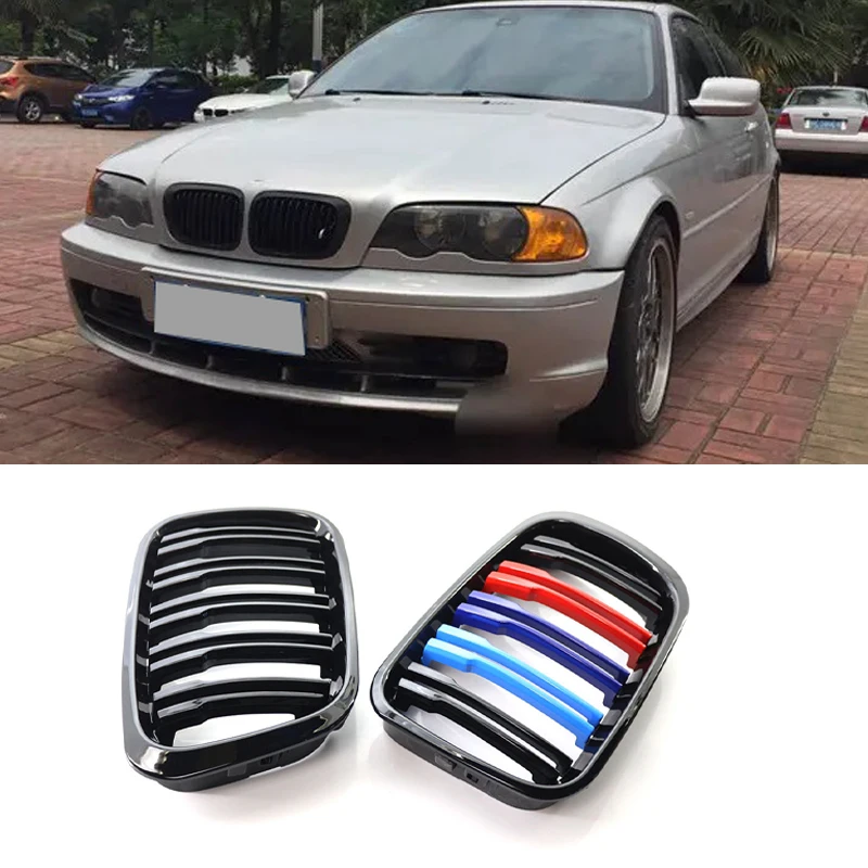 Car Front Bumper Kidney Grill Grille Gloss Black M Racing Grills For BMW 3 Series E46 4Door 4D