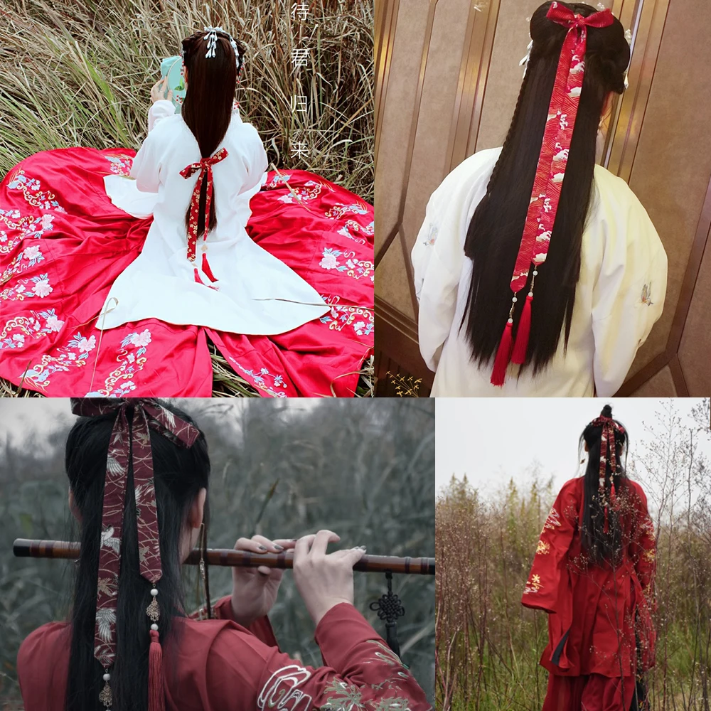 Hair Accessory Hair Headdress Jewelry Accessories Retro Chinese Hanfu Red Chiffon Tassel Hairband for Hair Headdress Women Men tiara Hair Bands Headdress Tie