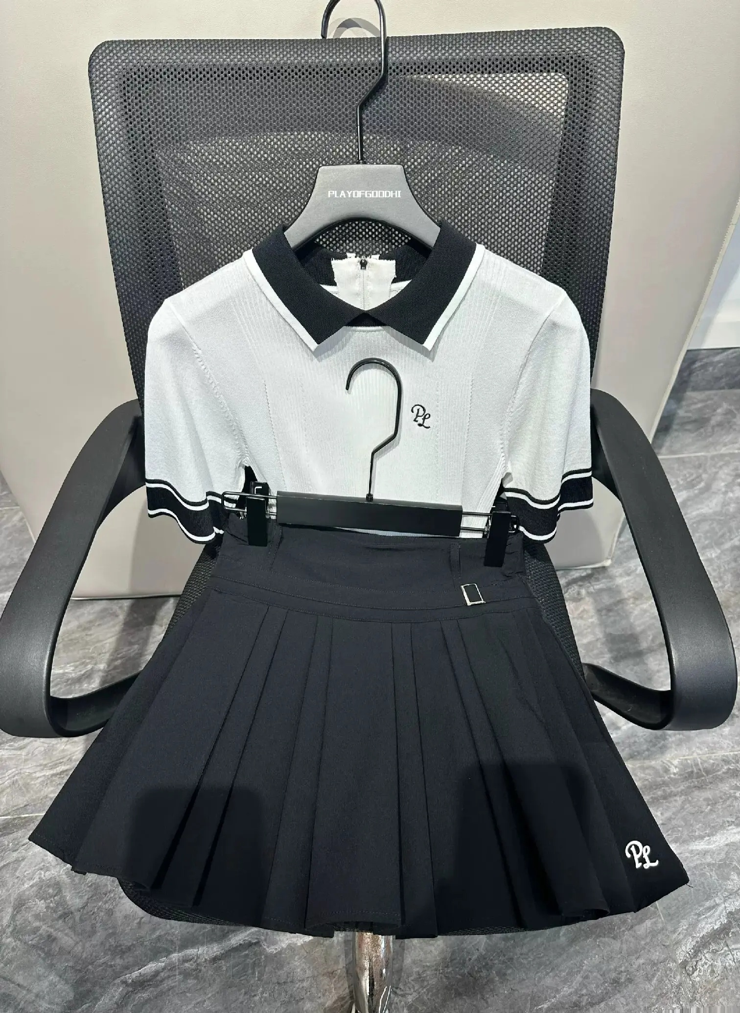 new women golf suit knitted short sleeve slim-fit polo shirt high elastic top sports outdoor tennis pleats skirt thin