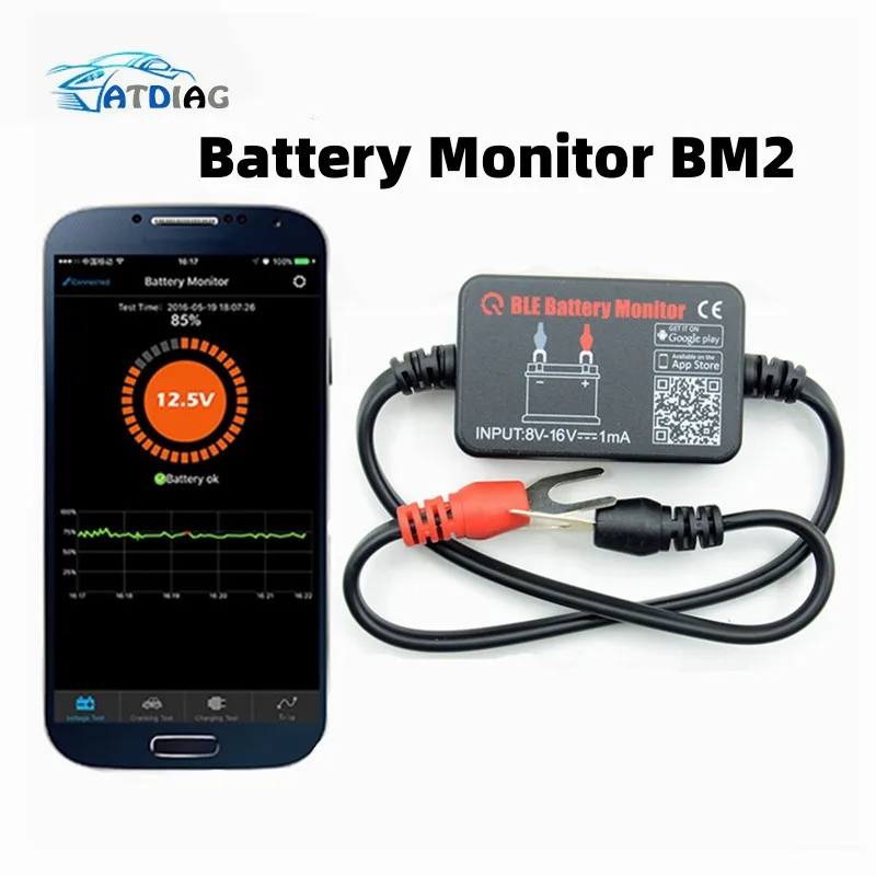 With Alarm Diagnostic Tool Voltage Charging Cranking Test Car Battery Monitor 12V for Android IOS Phone BM2 Bluetooth 4.0