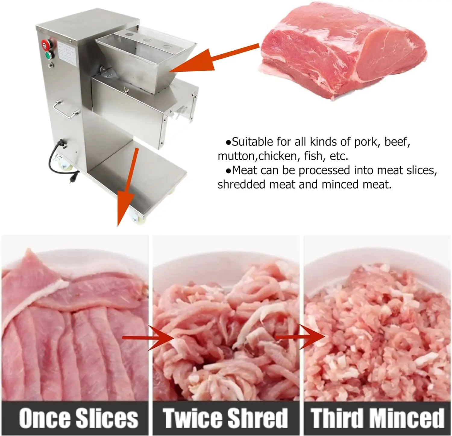 Haywhnkn 2.5Mm Meat Cutting Machine Commercial Meat Cutter Machine Meat Slicer For Meat Slice/Shredded Meat Full Stainless 2