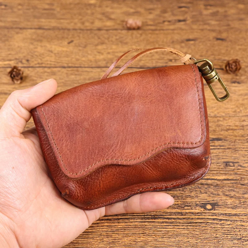 Genuine Leather Men Wallet Vintage Natural Cowhide Male Coin Purse Small Mini Card Holder Hasp Pockect Money Bag with Key Holder