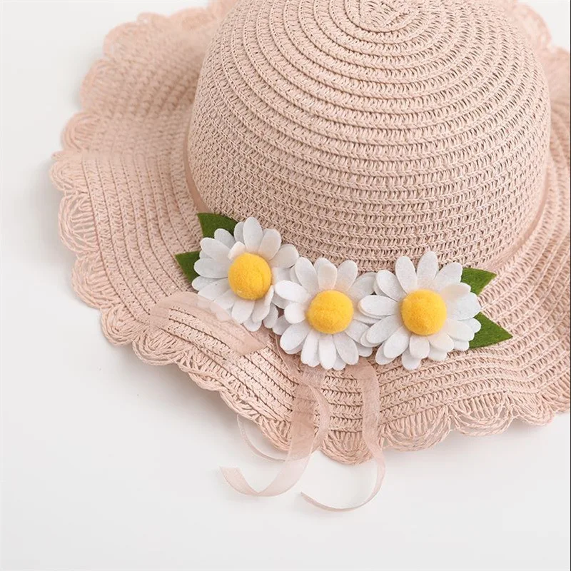 1 Pcs Summer Straw Hats Girls Flower Wide Brim Hat And Shoulder Bag Set Princess Beach Travel Sun Protection Fisherman Caps